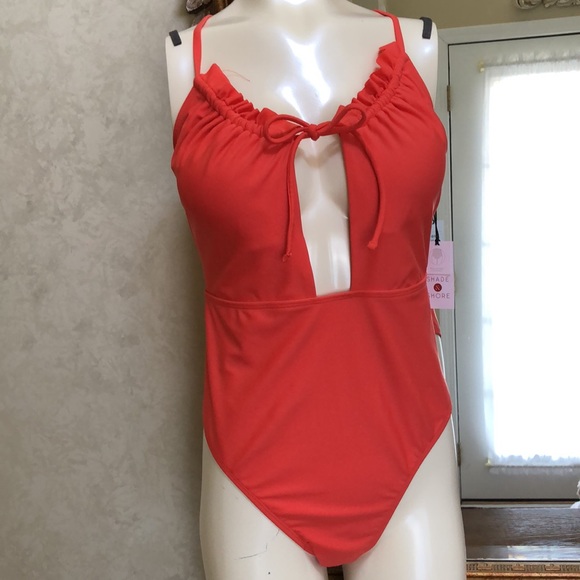 New Women’s one piece cutout swimsuit. Size L (12-14). Orangish red. - Picture 10 of 15